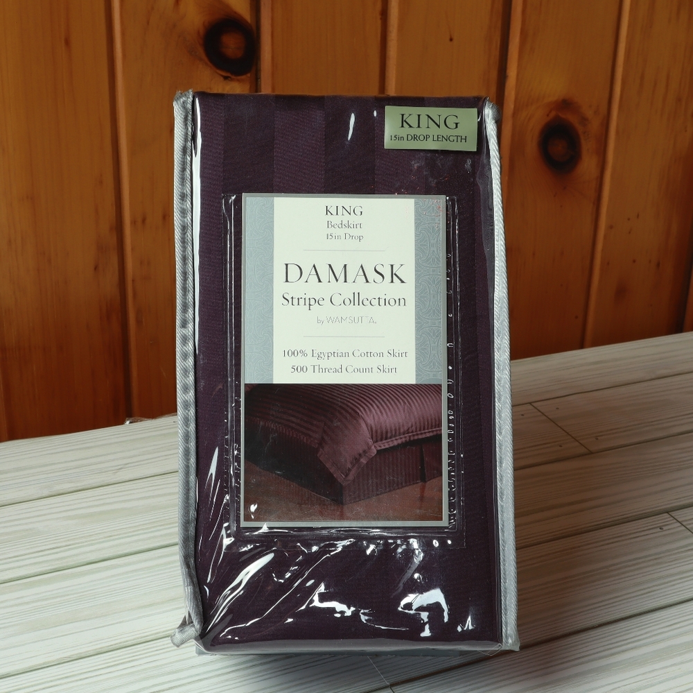Damask Deep Purple King Size Bedskirt. Brand New!